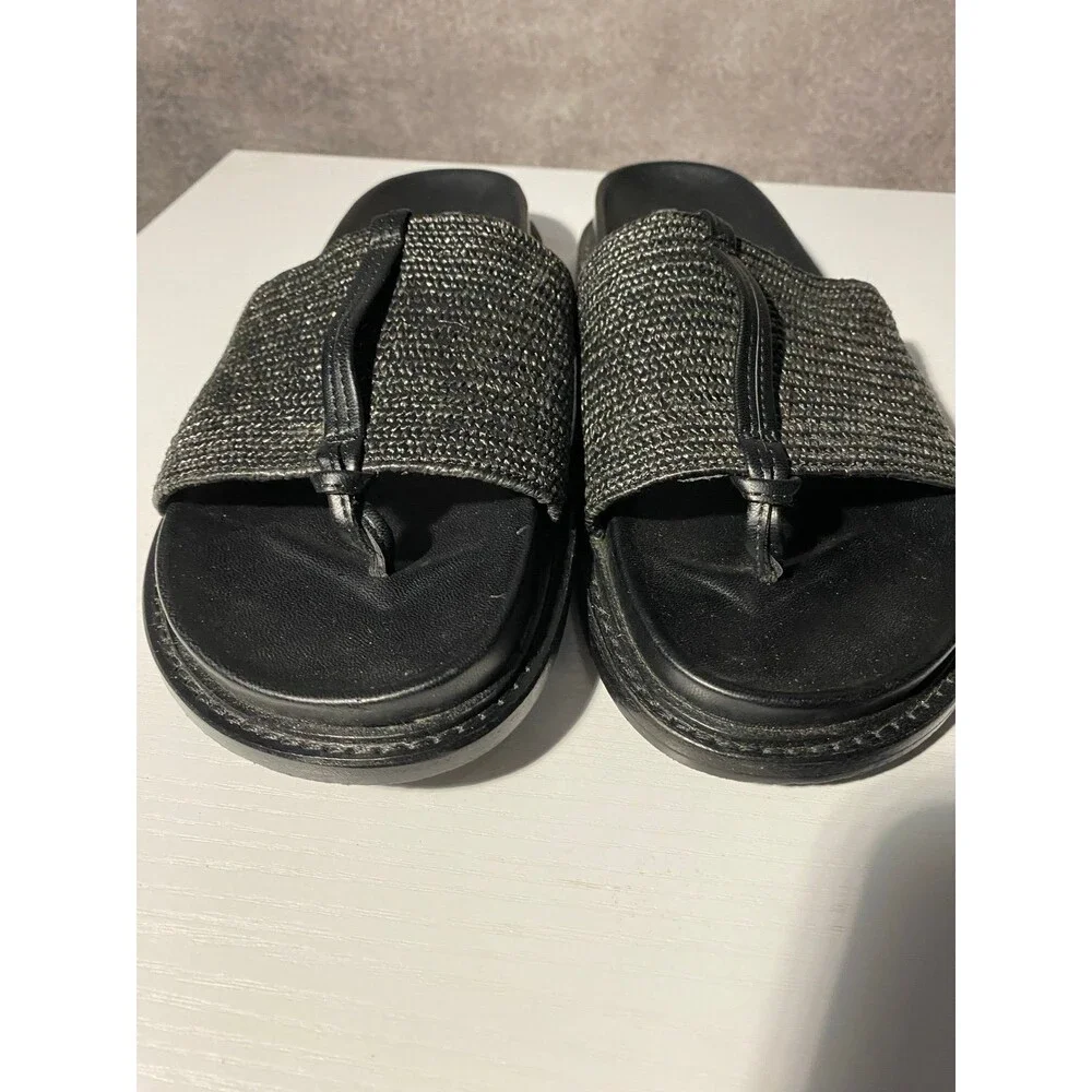 Urban Sport by J/Slides Black Woven Straw Raffia Thong Sandals Women’s Size 10 - Picture 3 of 7